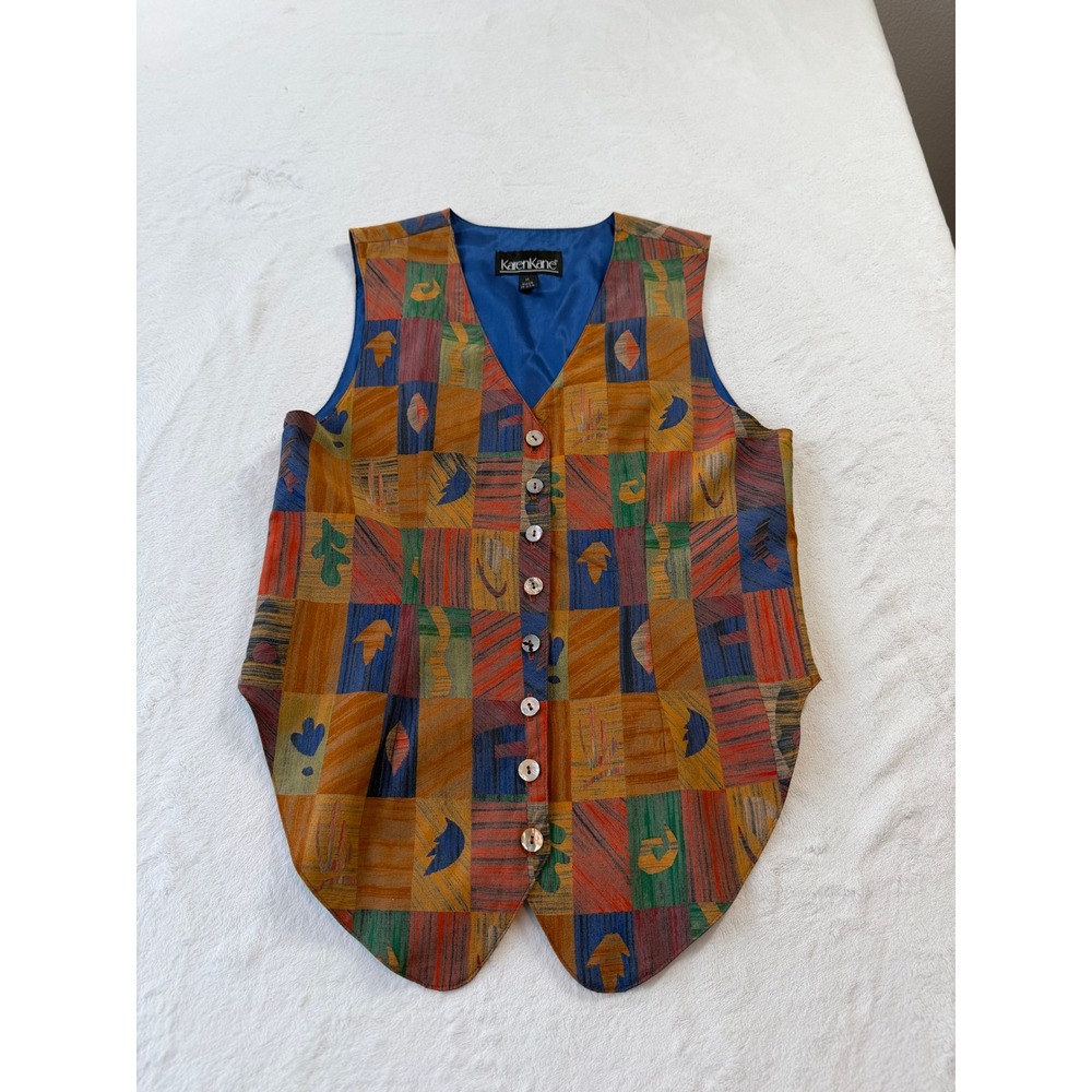 KarenKane Geometric Patchwork Vest Womens M Multicolor Good Art To Wear USA